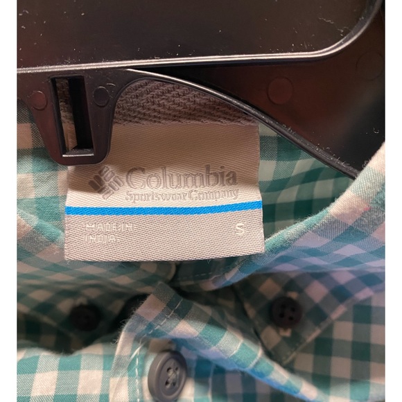 NWT Mens Columbia Short Sleeve Button Down Shirt SZ S Green/White Check - Picture 4 of 5